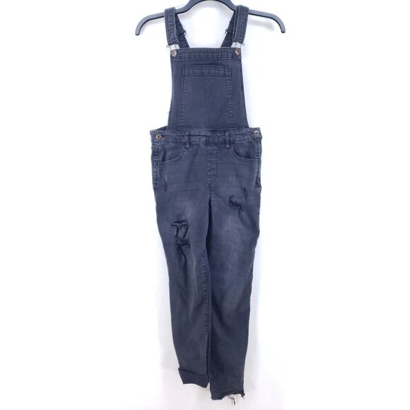 Celebrity Pink Destroyed Denim Bib Overalls Womens Medium Black Stretch Slim Fit - Picture 1 of 9